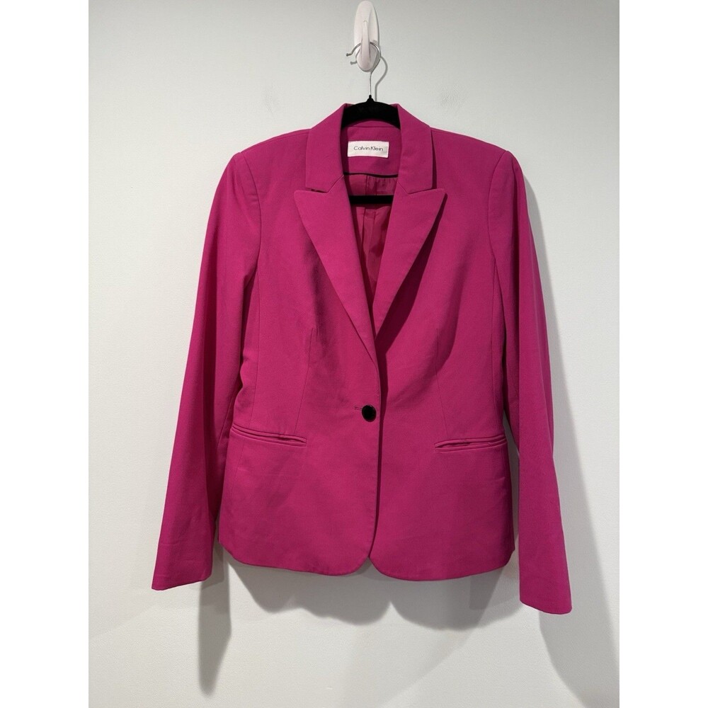 Calvin Klein Blazer Womens Small* Pink Fuchsia Pockets Minimal Office Career